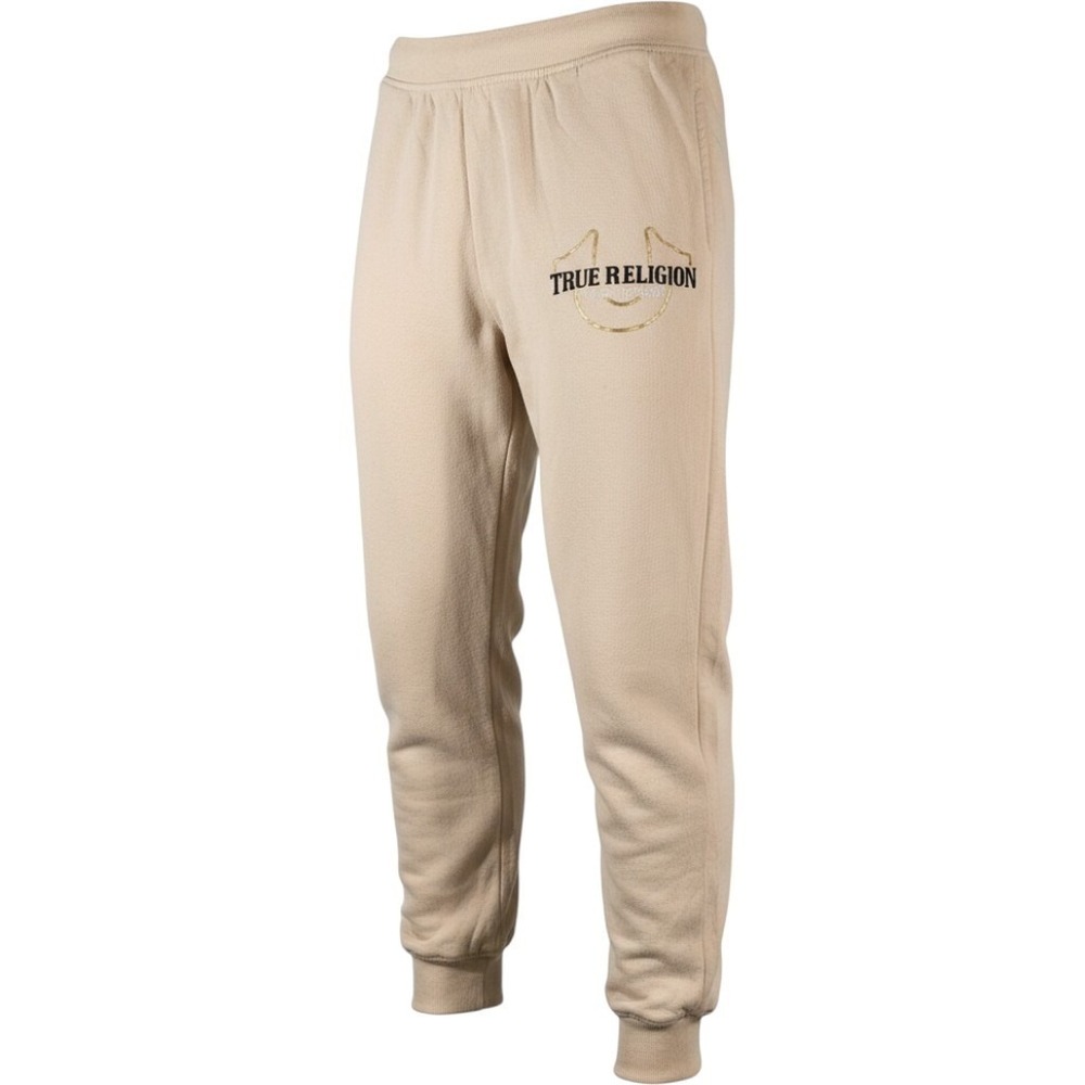 True Religion Metallic Gold Horseshoe Logo Fleece Jogger Sweat Pants Mens Medium